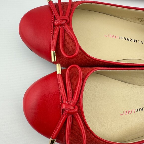 ISAAC MIZRAHI LIVE! Red Leather Ballet Flats with Bow – Size 7M - Picture 7 of 8